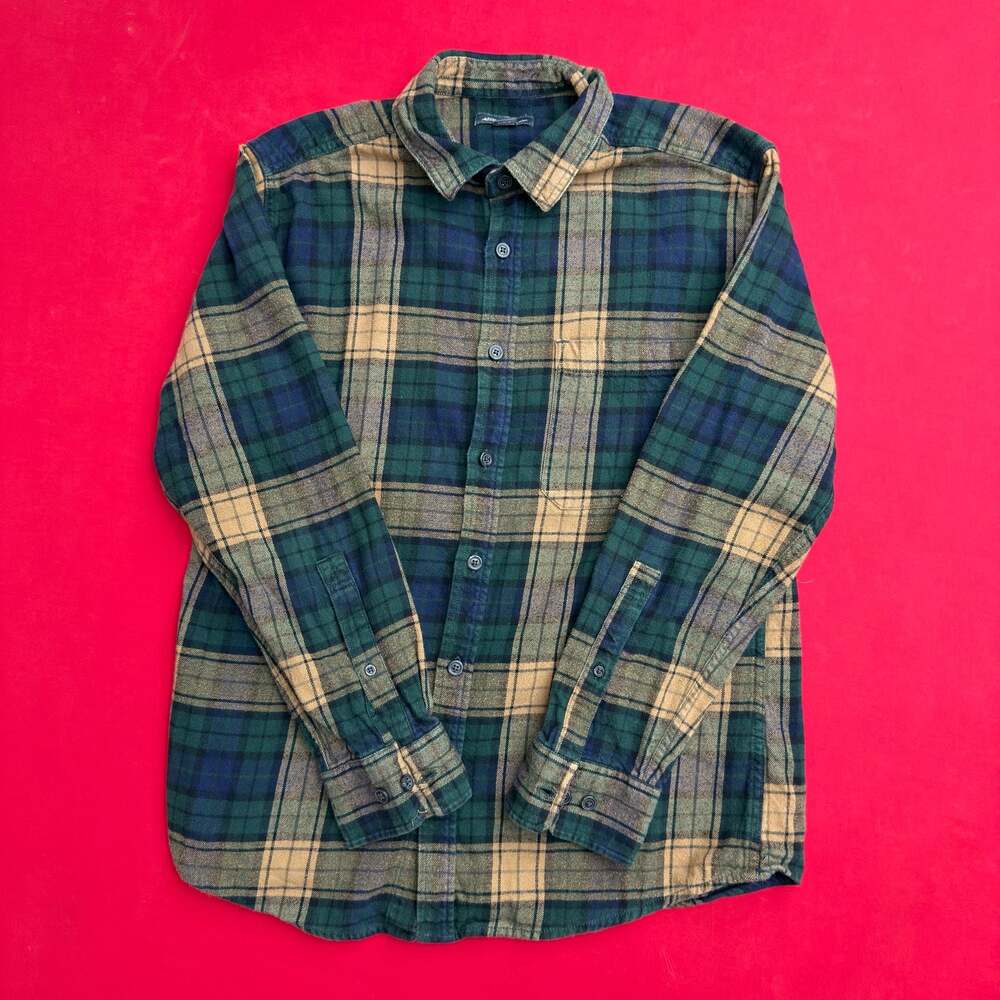 Eddie Bauer Yellow black Multicolor Plaid Long Sleeve Flannel Grunge Button size